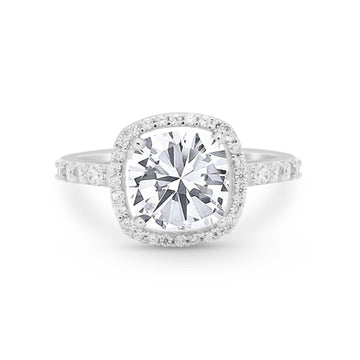 Halo Art Deco Wedding Ring Simulated Cubic Zirconia 925 Sterling Silver